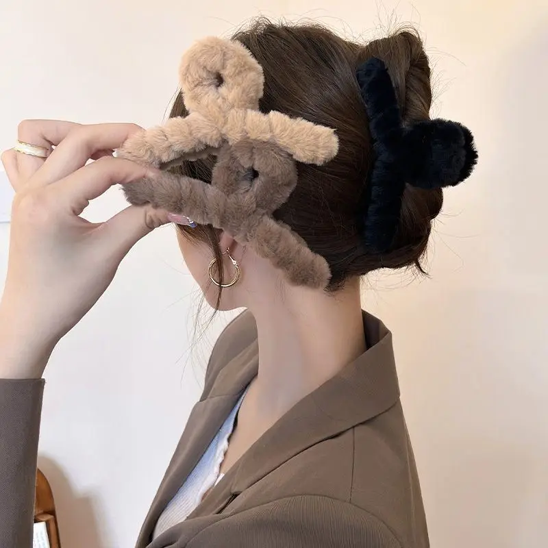 Women'S Winter Accessories Set - Grande peluche artiglio per capelli clip