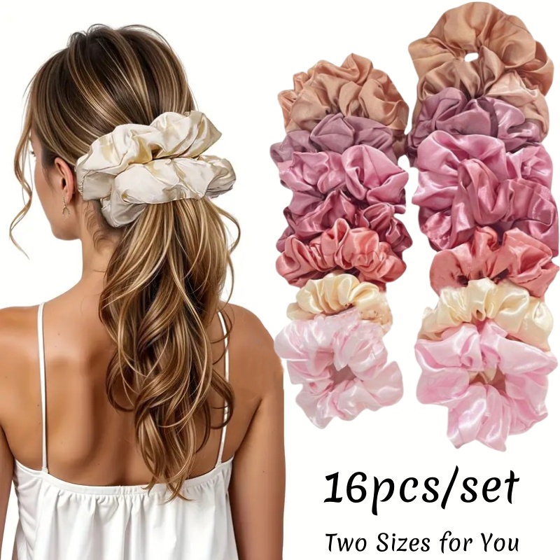 Scrunchie Satin Set - 16 pz Morbido Raso Scrunchies Elegante